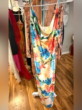 iris Multicolor Floral Cowl-Neck Maxi Dress